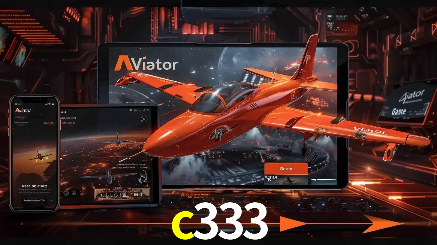 Apresentação tecnológica do jogo Aviator com um avião saindo da tela de um tablet, demonstrando a experiência imersiva em múltiplos dispositivos no c333.