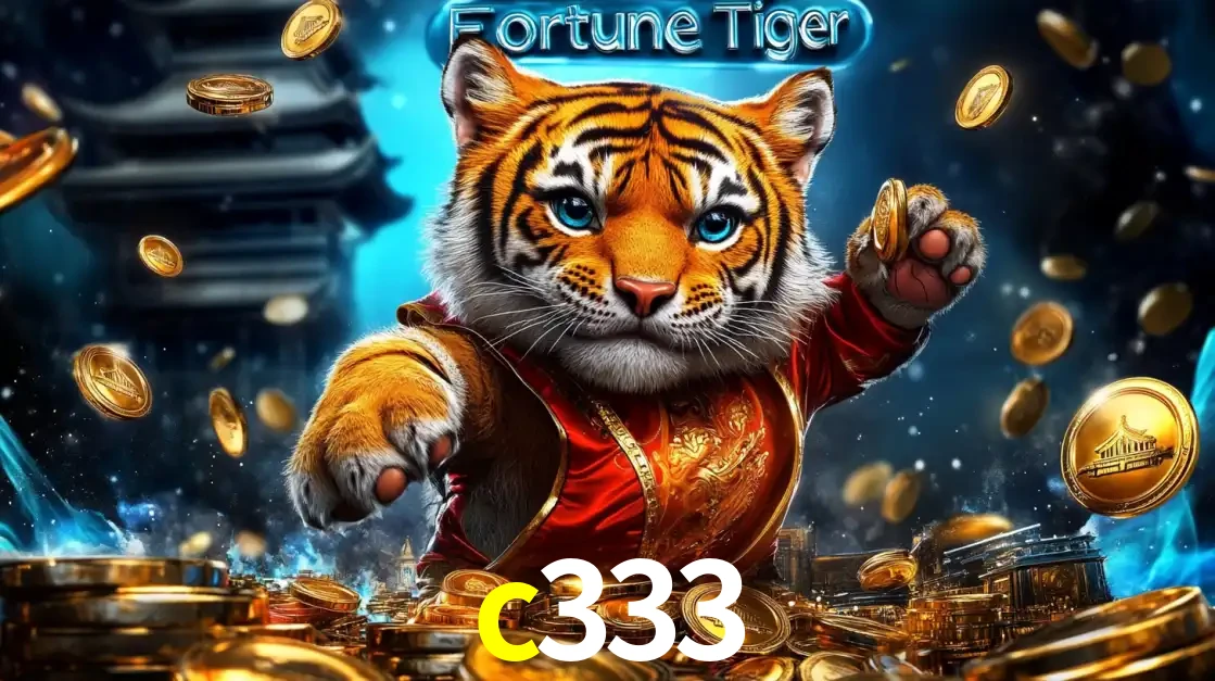 Imagem promocional do jogo de slot Fortune Tiger, com um tigre majestoso em traje tradicional cercado por uma fortuna em moedas de ouro, disponível agora no cassino c333.