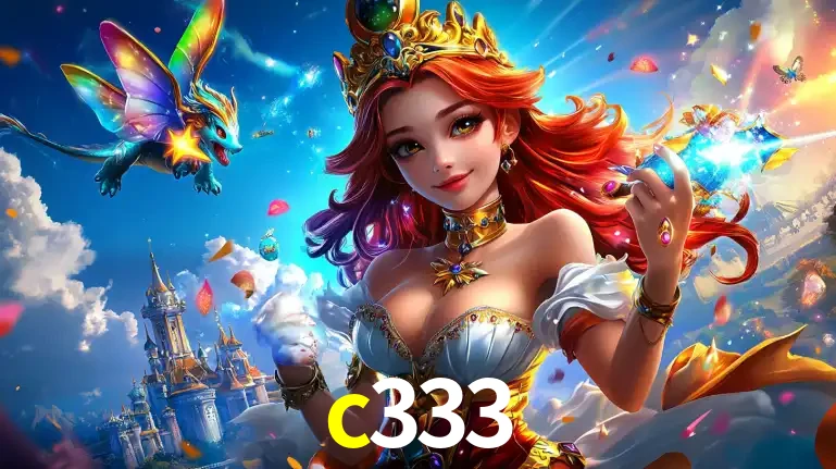A princesa de um reino de fantasia mágico, com seu pequeno dragão, apresentando um mundo de prêmios encantados nos jogos de caça-níqueis do cassino c333.